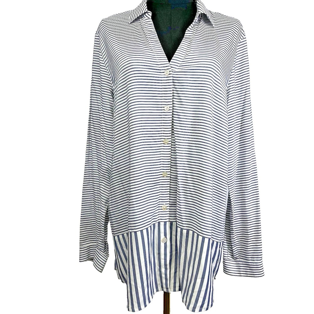 J Jill Tunic Size M Top Nautical Striped Contrasting bottom, Lightweight Coastal